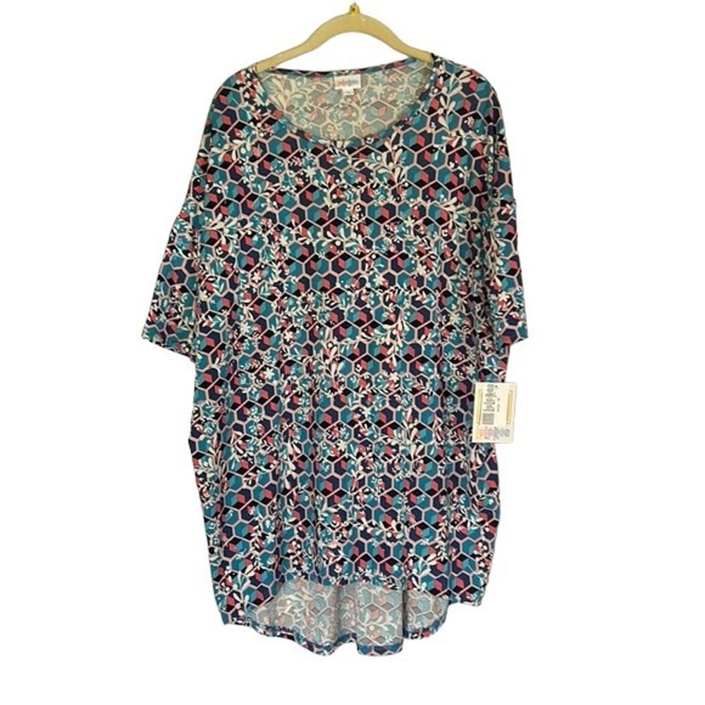 M Tunic Hi Low Blouse Casual Blue Pink Floral Honeycomb Heart NWT LuLaRoe Irma